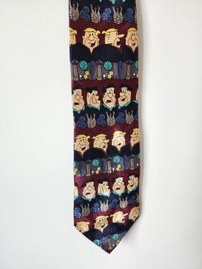 Flintstones Retro Burgundy Bowling Golf Sports Novelty Character Tie